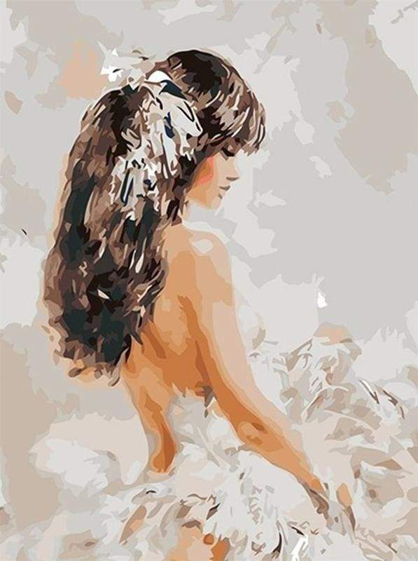 Mujer de Pelo Largo con Vestido Blanco Pintar por Números