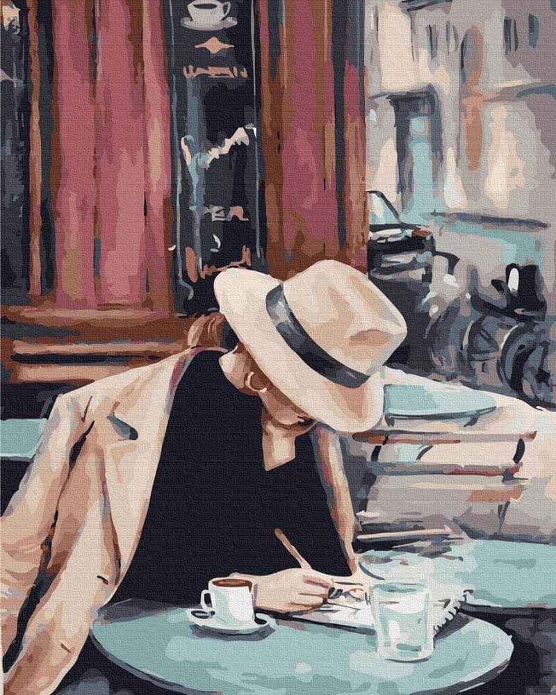 Mujer de Sombrero en la Cafetería Pintar por Números