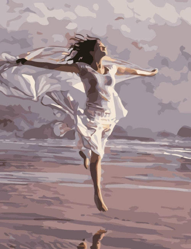 Mujer de Vestido Blanco en la Playa Pintar por Números
