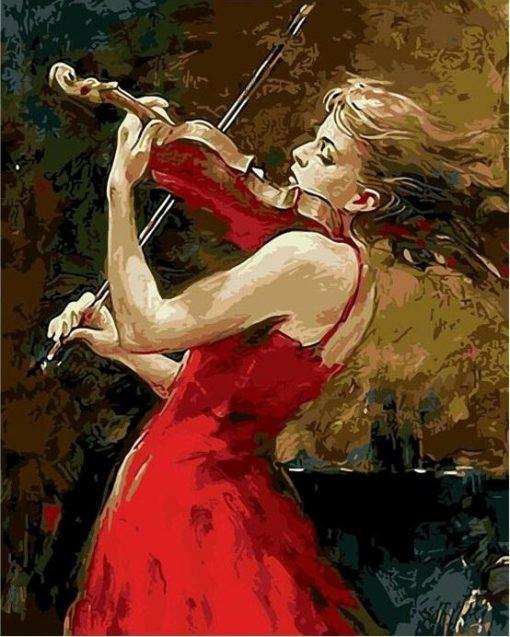 Mujer de Vestido Rojo Tocando el Violín Pintar por Números