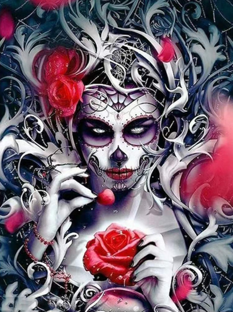 Mujer Disfrazada de Cráneo con Rosa Pintar por Números