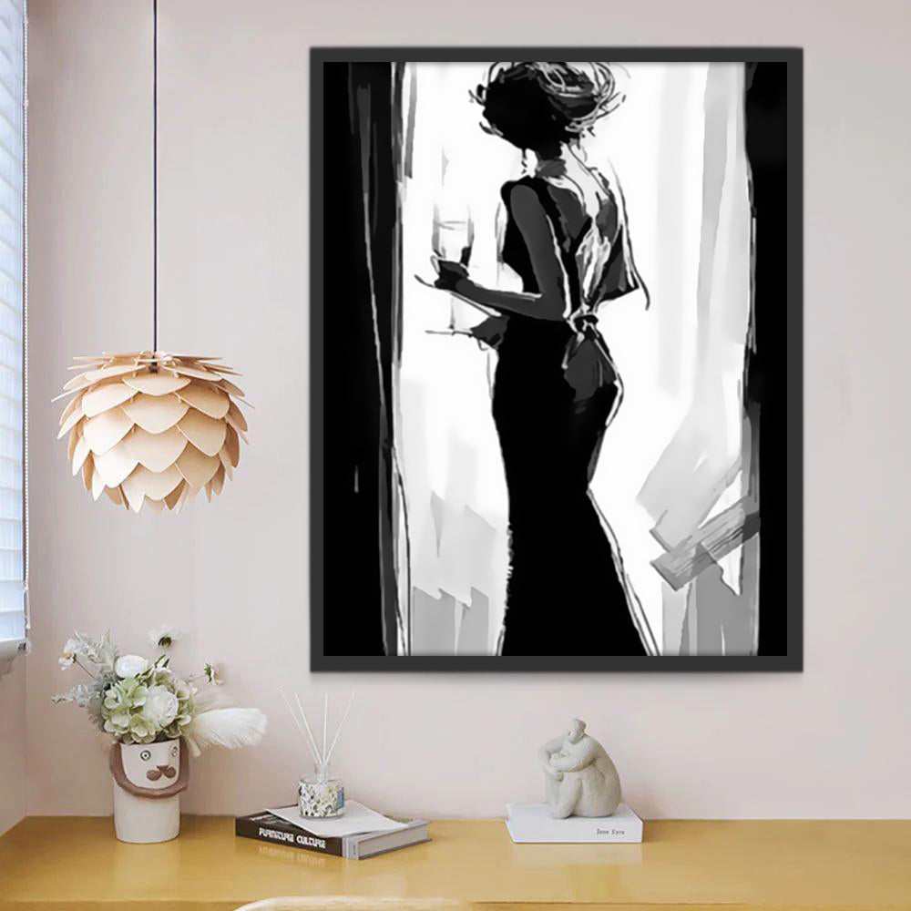 Mujer Elegante con Copa de Vino Pintar por Números