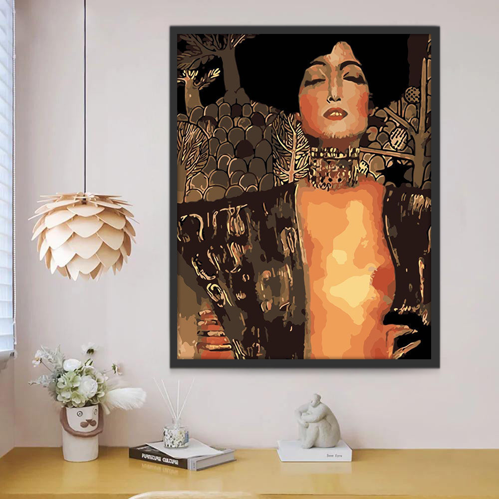 Mujer Elegante de Vestido Negro Pintar por Números
