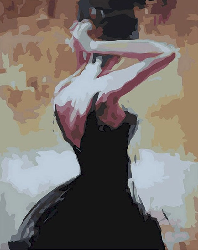 Mujer Elegante de Vestido Negro Pintar por Números
