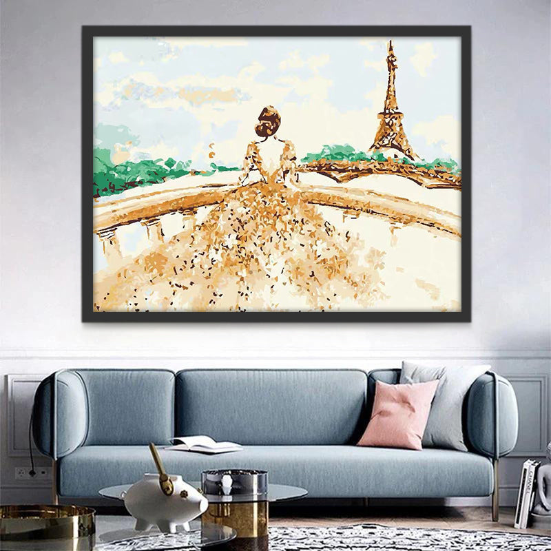 Mujer en Balcón Mirando Torre Eiffel Pintar por Números