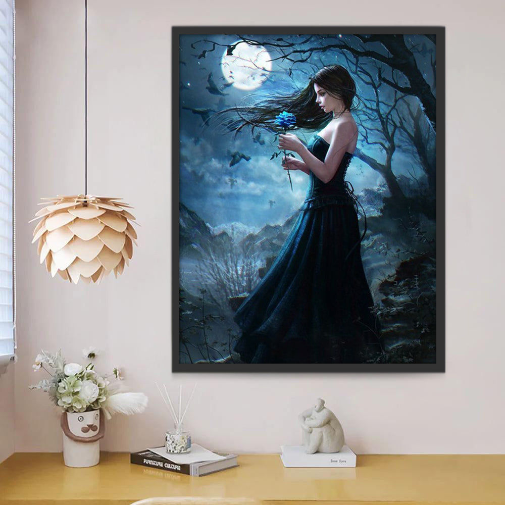 Mujer en el Bosque a la Luz de la Luna Pintar por Números
