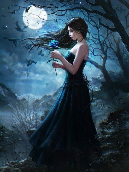 Mujer en el Bosque a la Luz de la Luna Pintar por Números