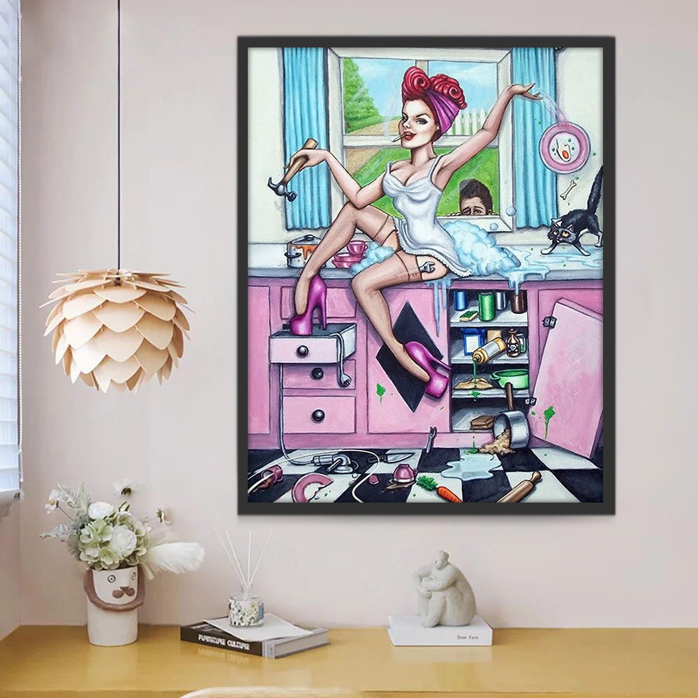Mujer en la Habitación Desordenada Pintar por Números