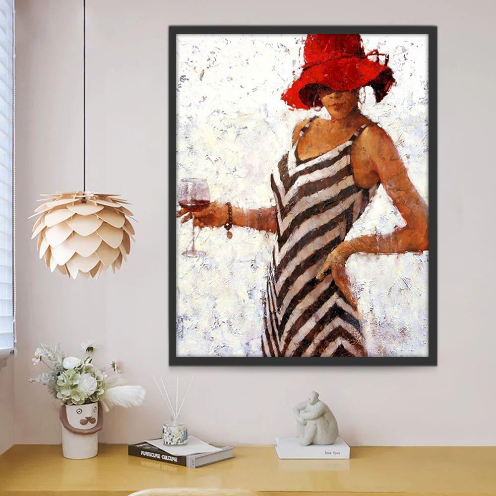 Mujer en Vestido Blanco y Negro Pintar por Números