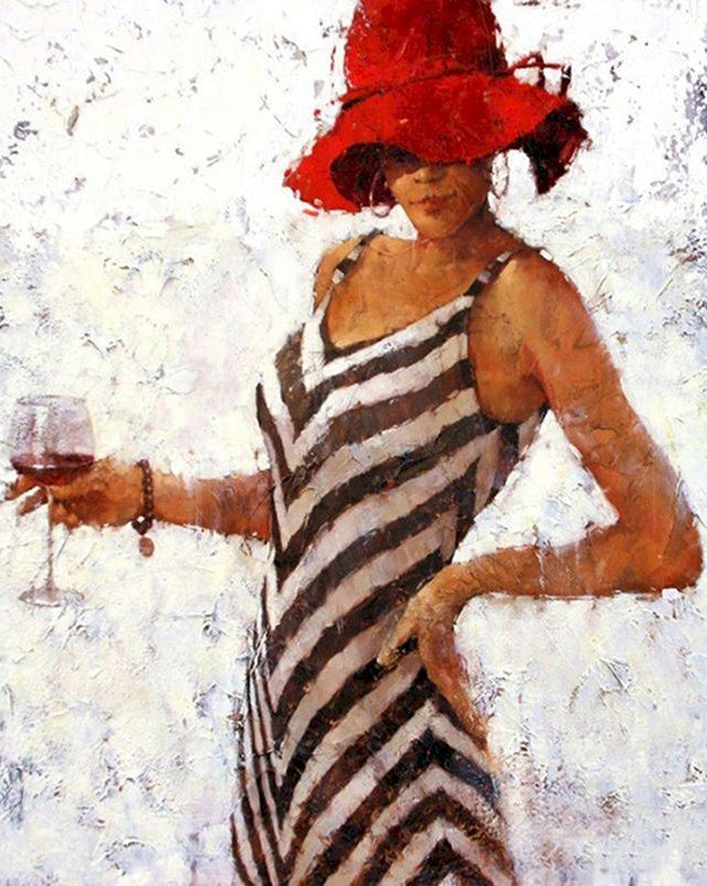 Mujer en Vestido Blanco y Negro Pintar por Números