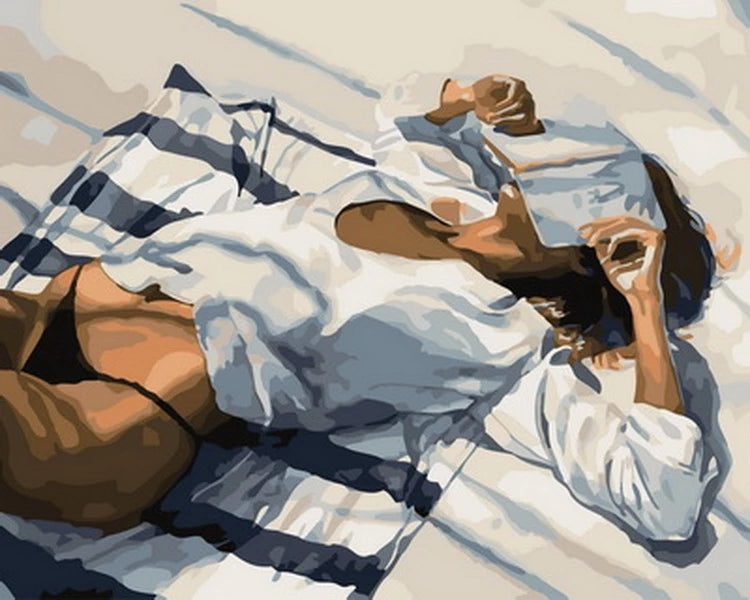 Mujer Hermosa Acostada sobre la Arena Pintar por Números
