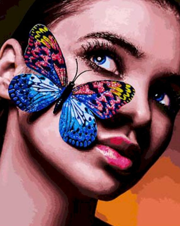 Mujer Hermosa con Mariposa Colorida Pintar por Números