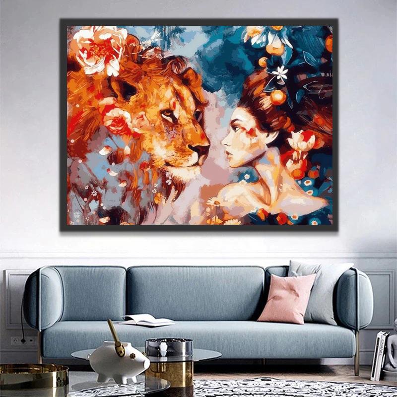 Mujer Hermosa Observando el León Pintar por Números