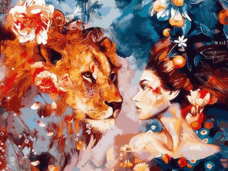 Mujer Hermosa Observando el León Pintar por Números