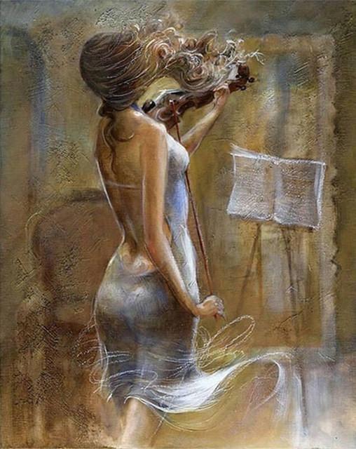 Mujer Hermosa Tocando el Violín Pintar por Números