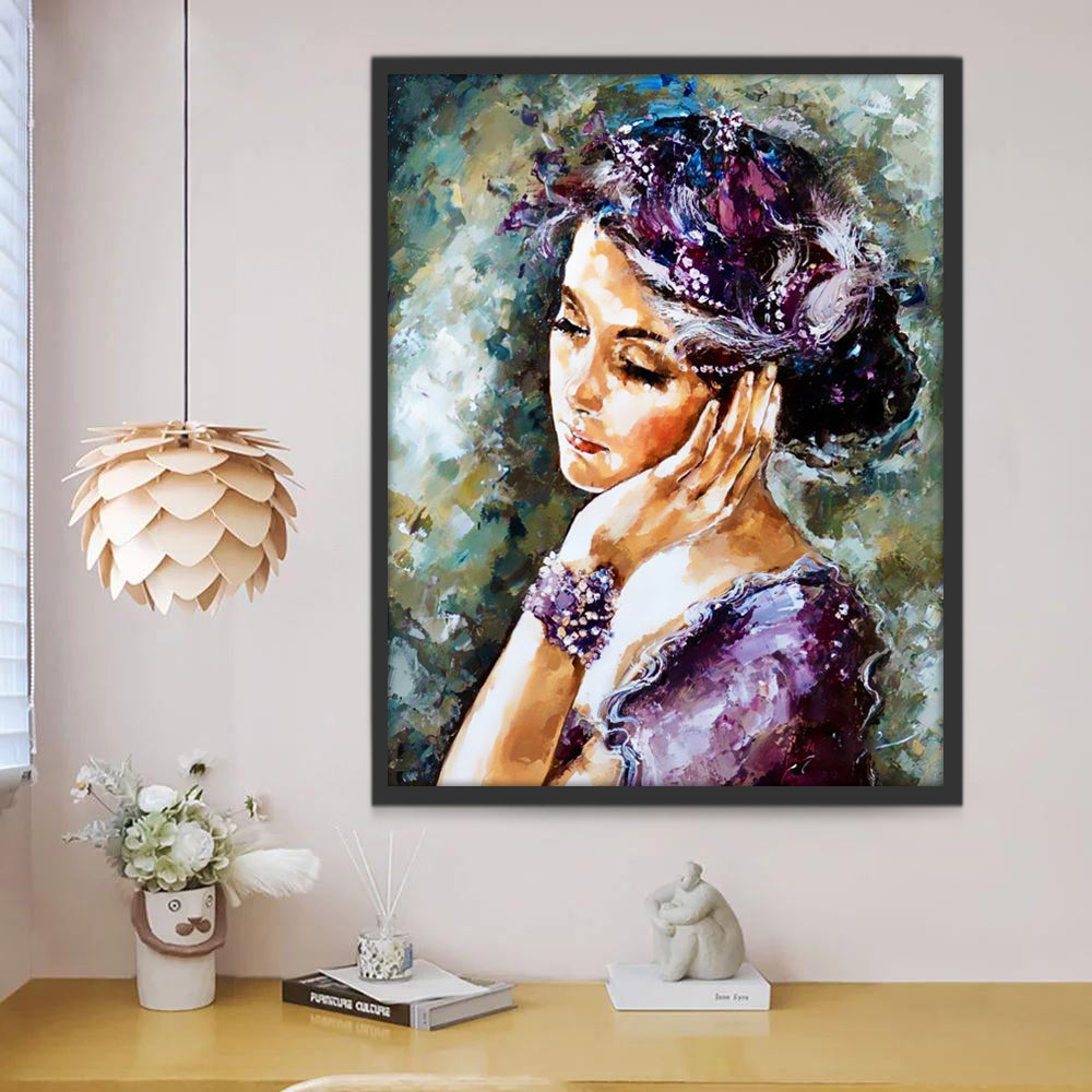 Mujer Hermosa Vestida de Morado Pintar por Números