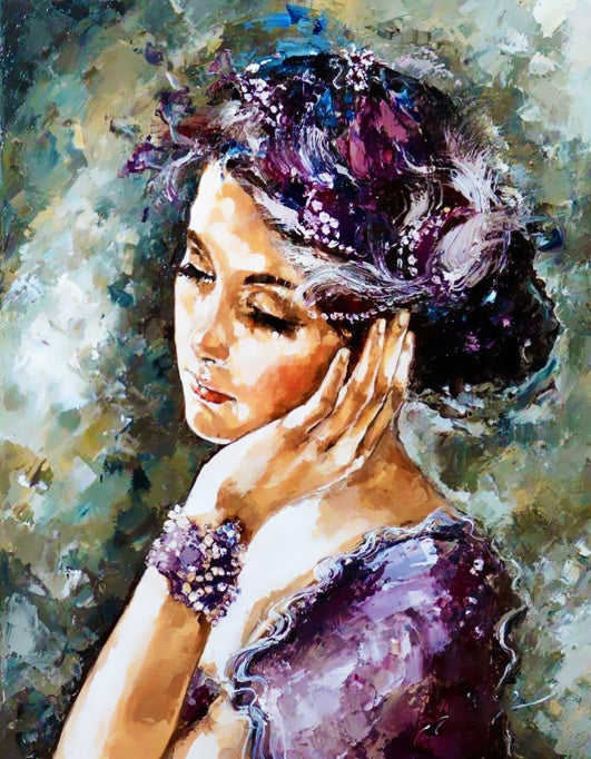 Mujer Hermosa Vestida de Morado Pintar por Números