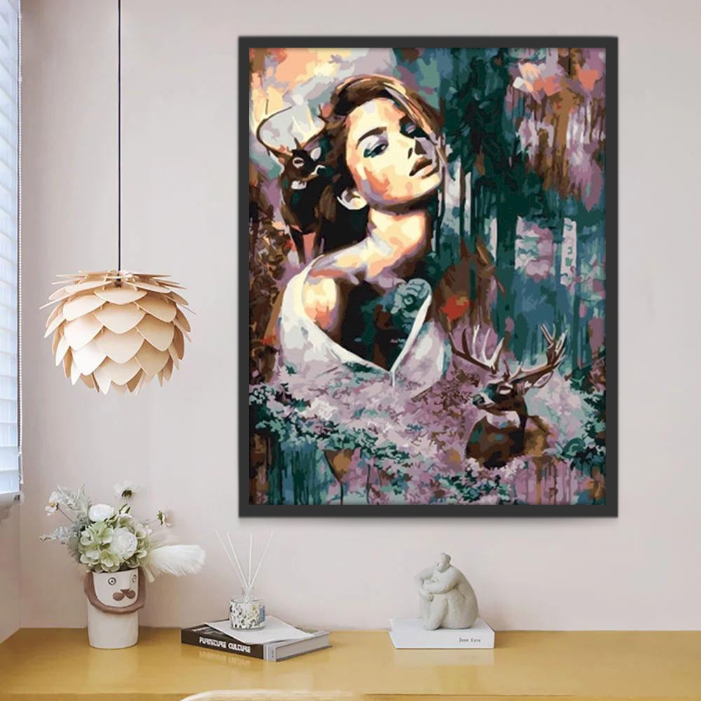 Mujer Hermosa y Ciervos Pintar por Números