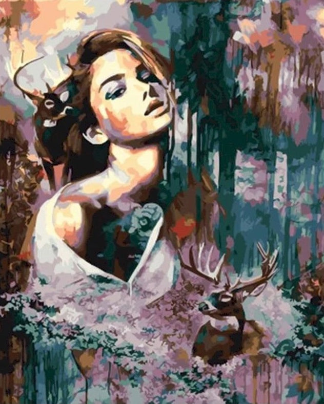 Mujer Hermosa y Ciervos Pintar por Números