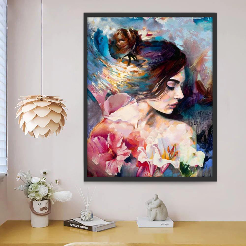Mujer Hermosa y Flores de Lirios Pintar por Números