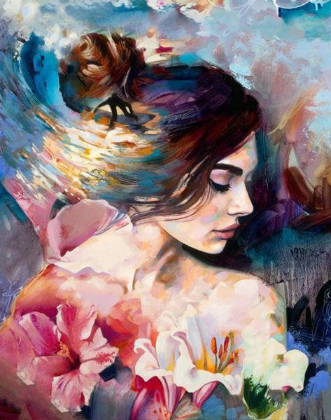 Mujer Hermosa y Flores de Lirios Pintar por Números