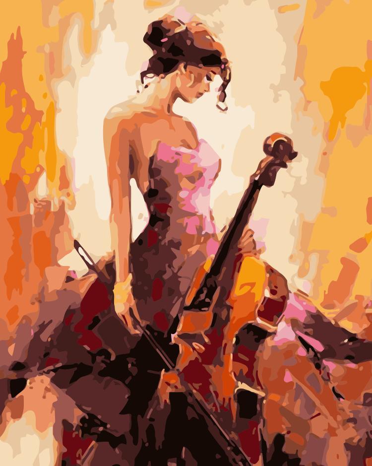 Mujer Joven de Etiqueta con el Violín en Su Mano Pintar por Números
