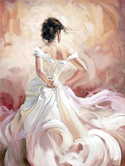 Mujer Joven de Vestido Blanco Pintar por Números