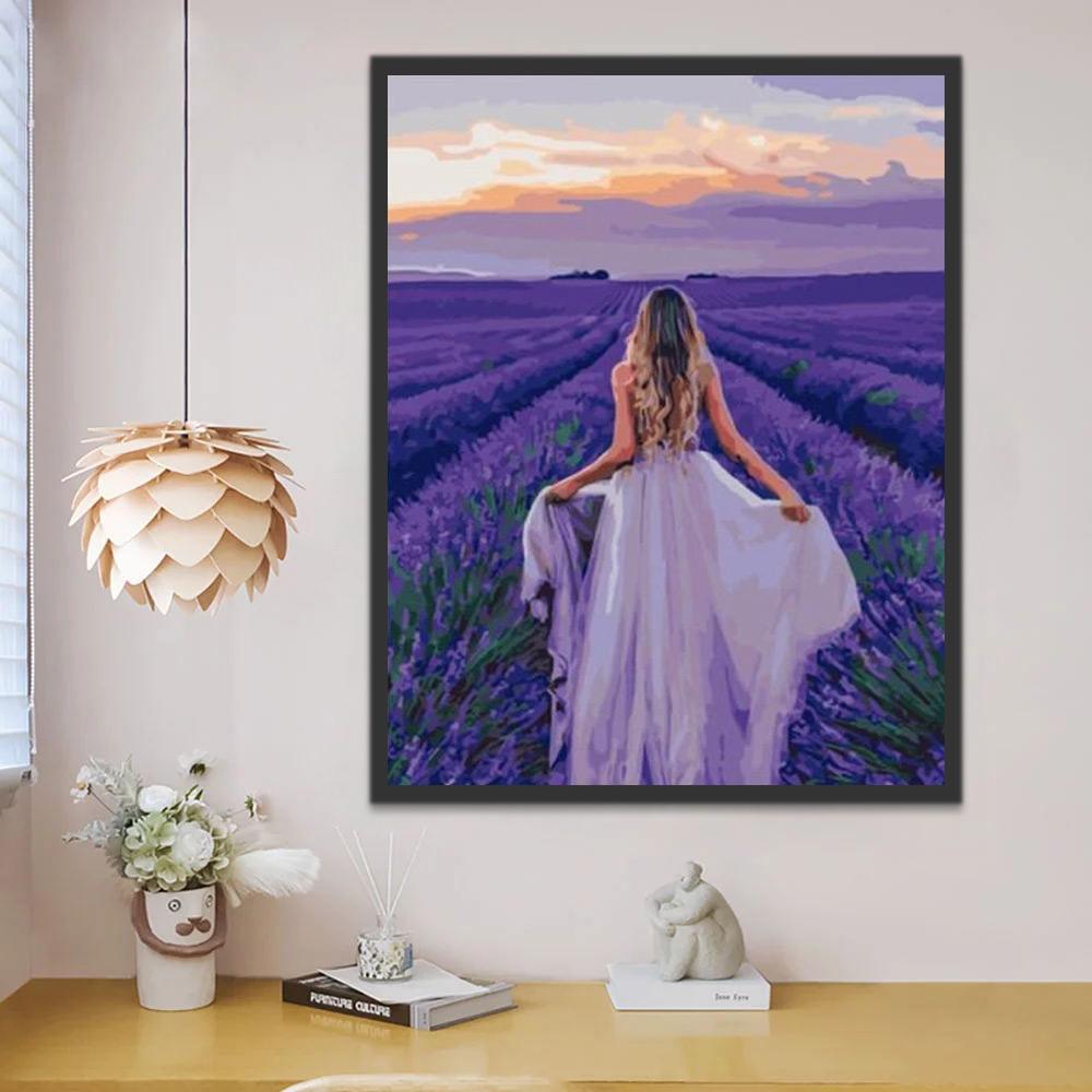 Mujer Joven en el Campo de Lavanda Pintar por Números