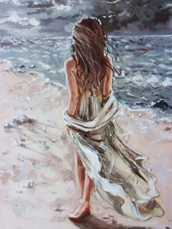 Mujer Joven en la Playa Pintar por Números