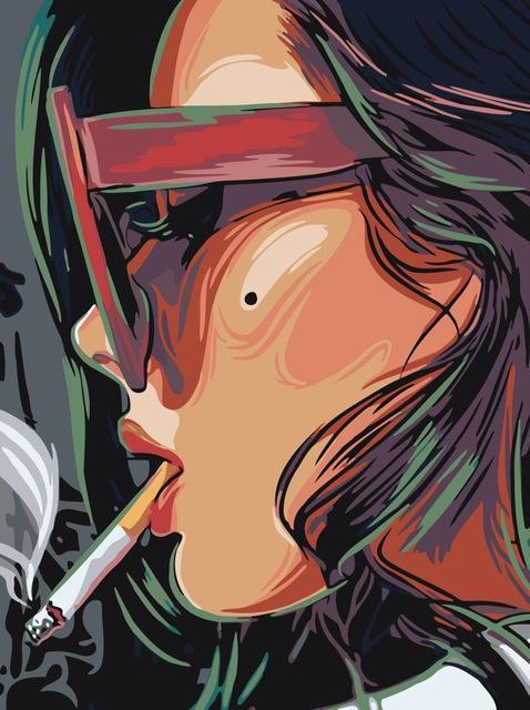 Mujer Joven Fumando con Cigarrillo Pintar por Números