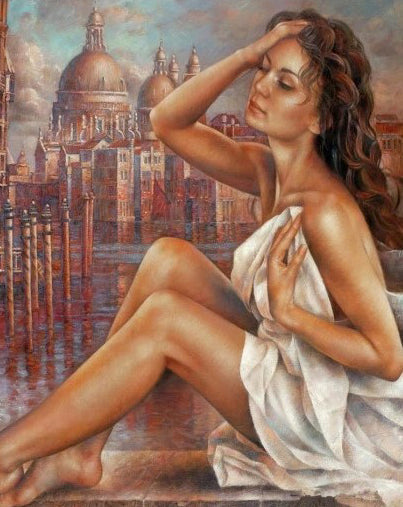 Mujer Joven y Basilica Della Salute Pintar por Números