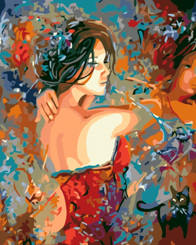 Mujer Joven y Gato Negro Pintar por Números