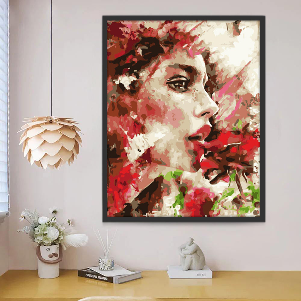 Mujer Joven y una Rosa Roja Pintar por Números
