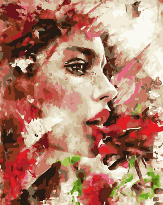 Mujer Joven y una Rosa Roja Pintar por Números