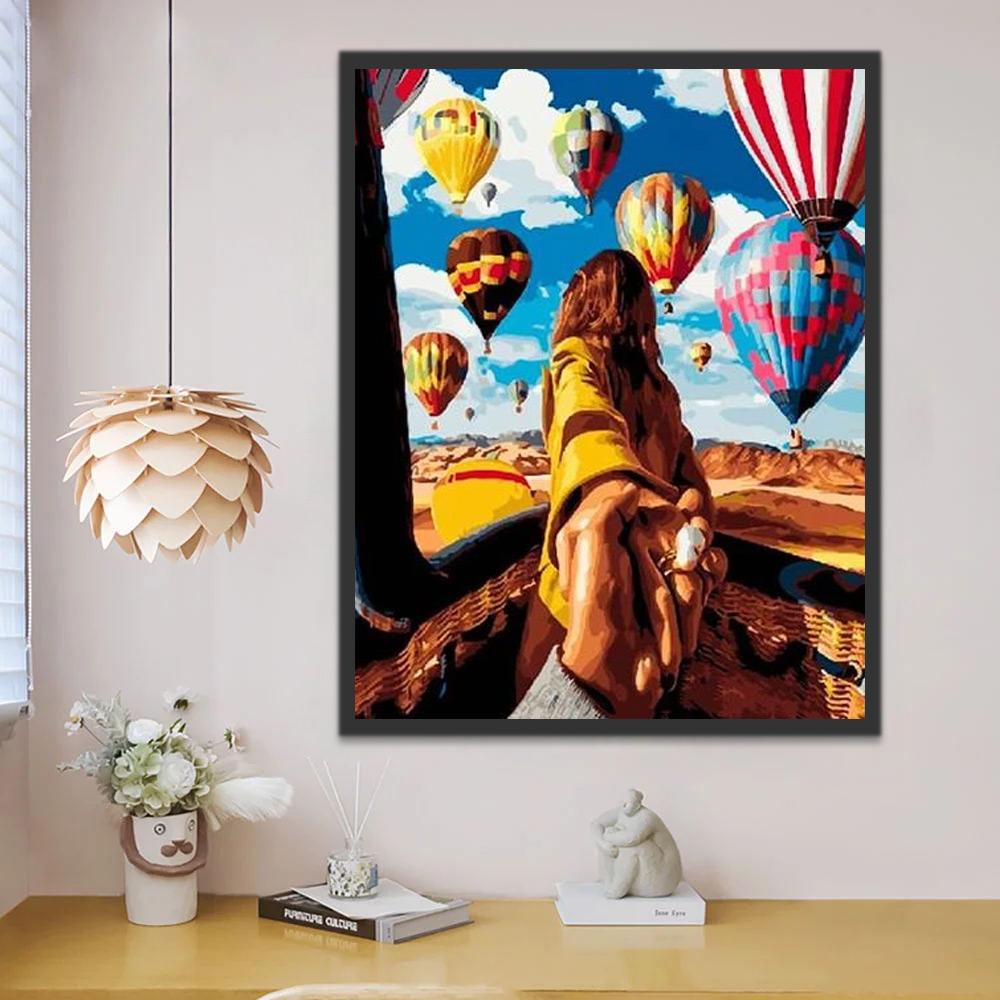Mujer Mirando Globos Aerostáticos Pintar por Números