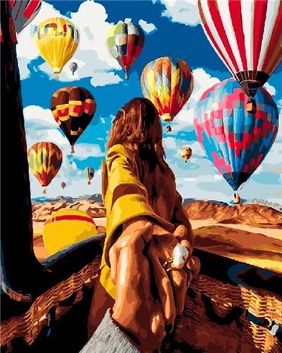 Mujer Mirando Globos Aerostáticos Pintar por Números