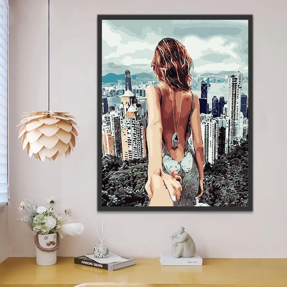 Mujer Mirando la Ciudad Pintar por Números