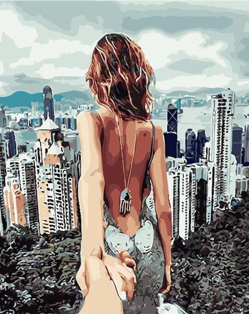 Mujer Mirando la Ciudad Pintar por Números