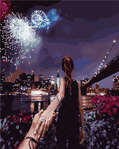 Mujer Mirando los Fuegos Artificiales Pintar por Números