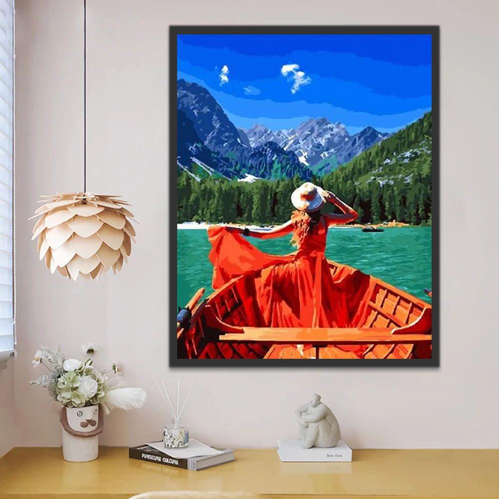 Mujer Mirando Paisaje Montañoso Pintar por Números
