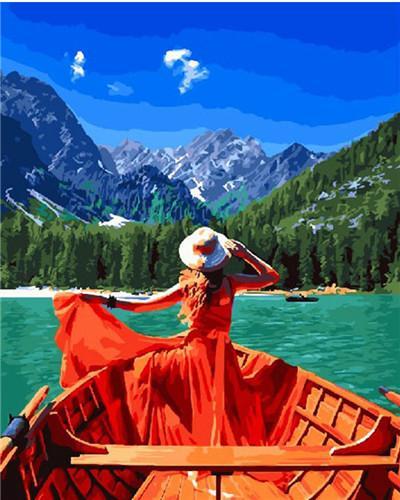 Mujer Mirando Paisaje Montañoso Pintar por Números