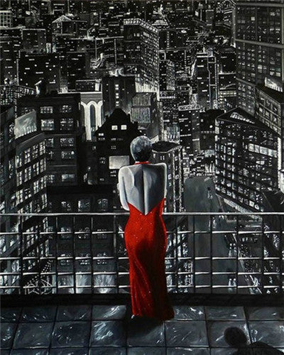 Mujer Mirando Paisaje Urbano Nocturno Pintar por Números