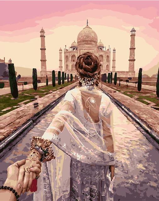 Mujer Mirando Taj Mahal Pintar por Números