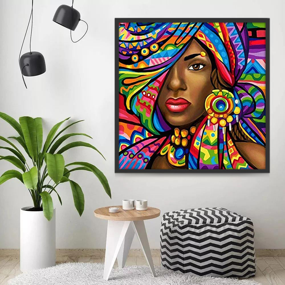 Mujer Morena con Pañuelo Colorido Pintar por Números
