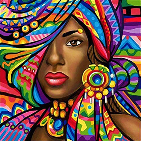 Mujer Morena con Pañuelo Colorido Pintar por Números