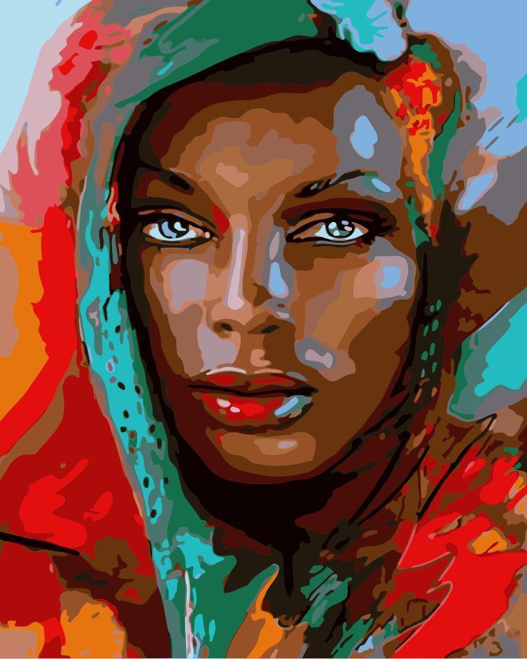 Mujer Morena con Pañuelo Pintar por Números