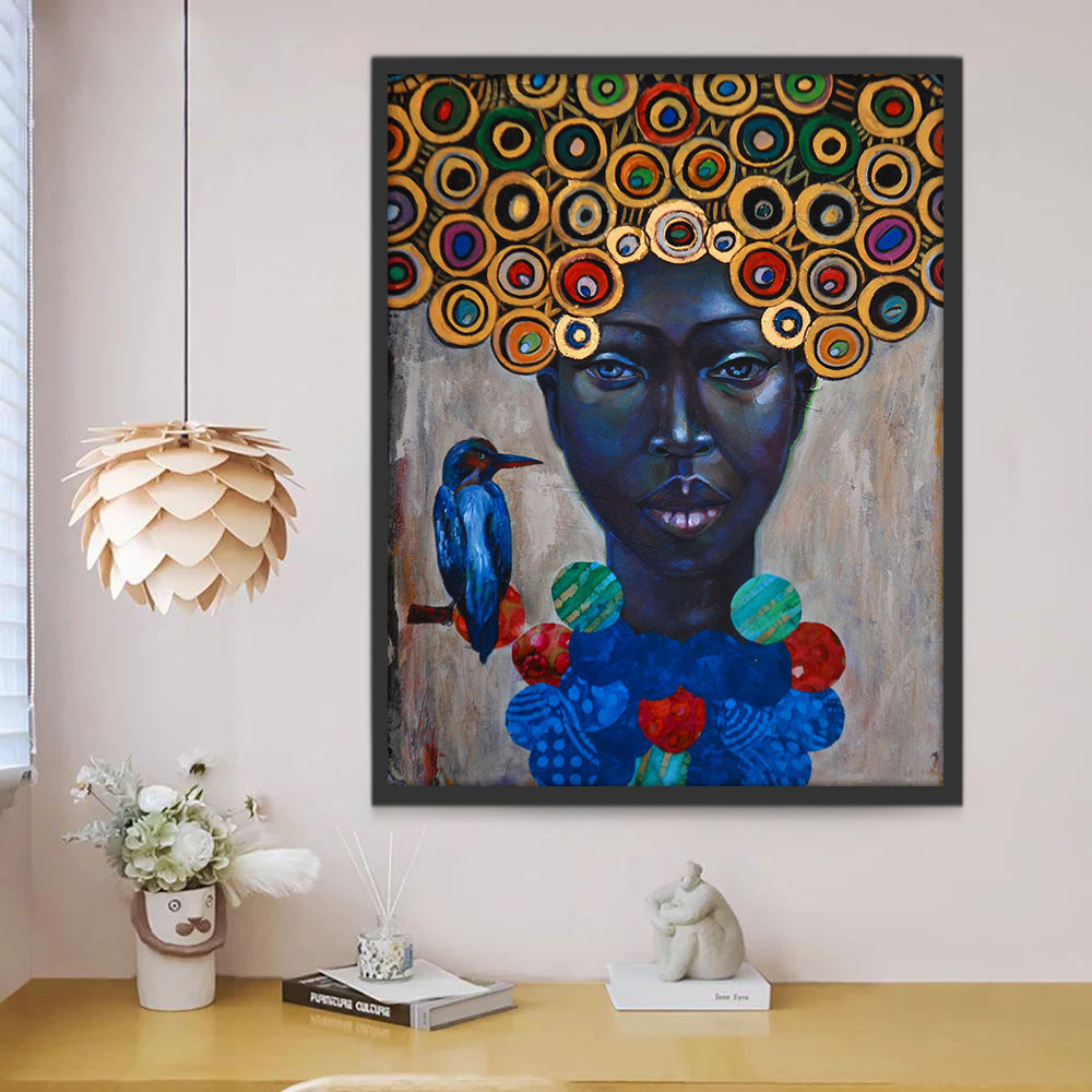 Mujer Morena y Colibrí Azul Pintar por Números