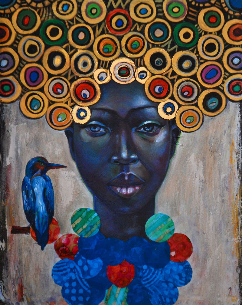 Mujer Morena y Colibrí Azul Pintar por Números