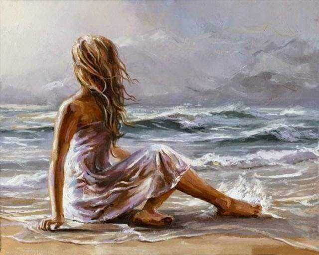 Mujer Sentada en Olas de Playa Pintar por Números