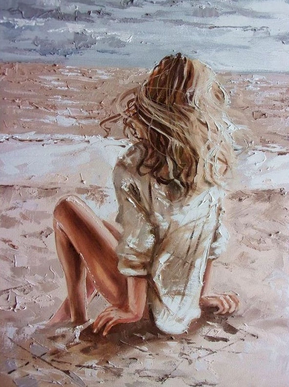 Mujer Sentada sobre Arena de Playa Pintar por Números